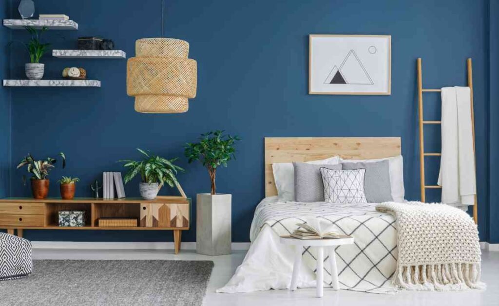 blue themed bedroom interior decor