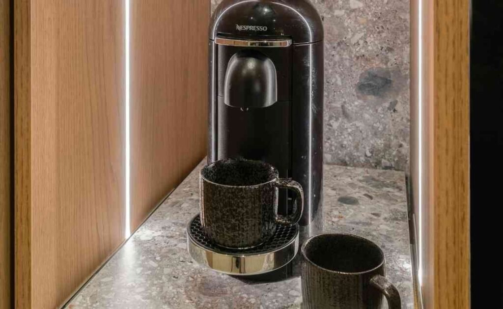 dedicated space for coffee machine and as a highlight for kitchen decor