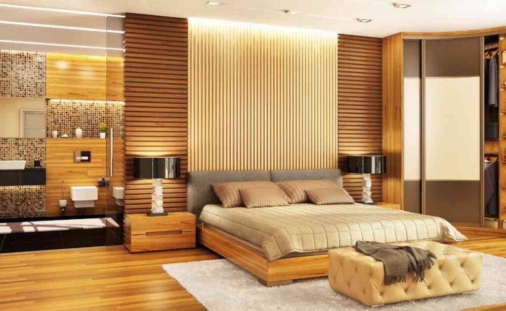 golden themed bedroom interior decor