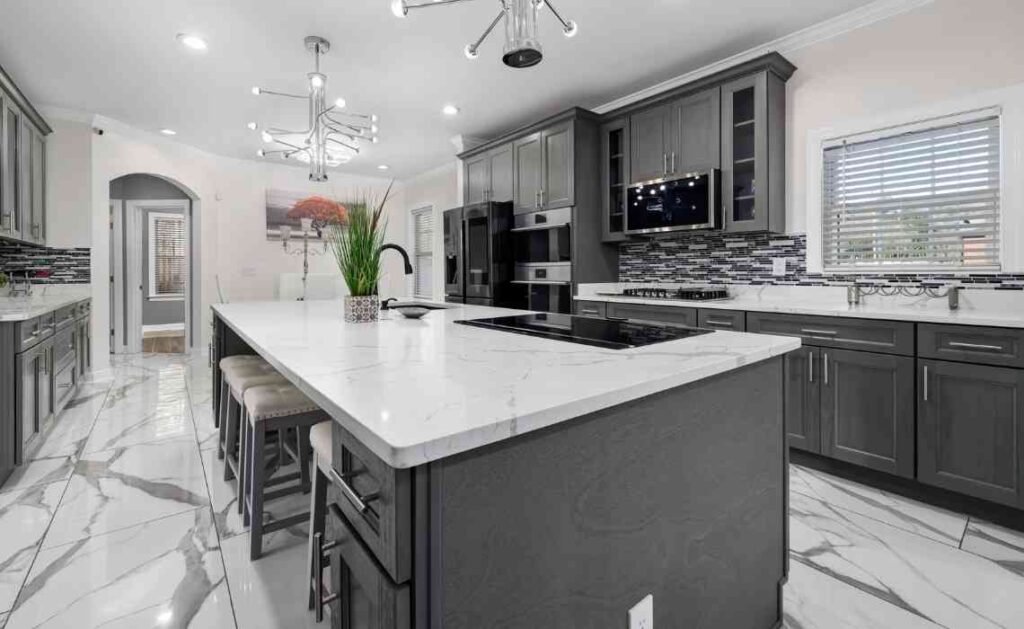 large kitchen decor with island counter top