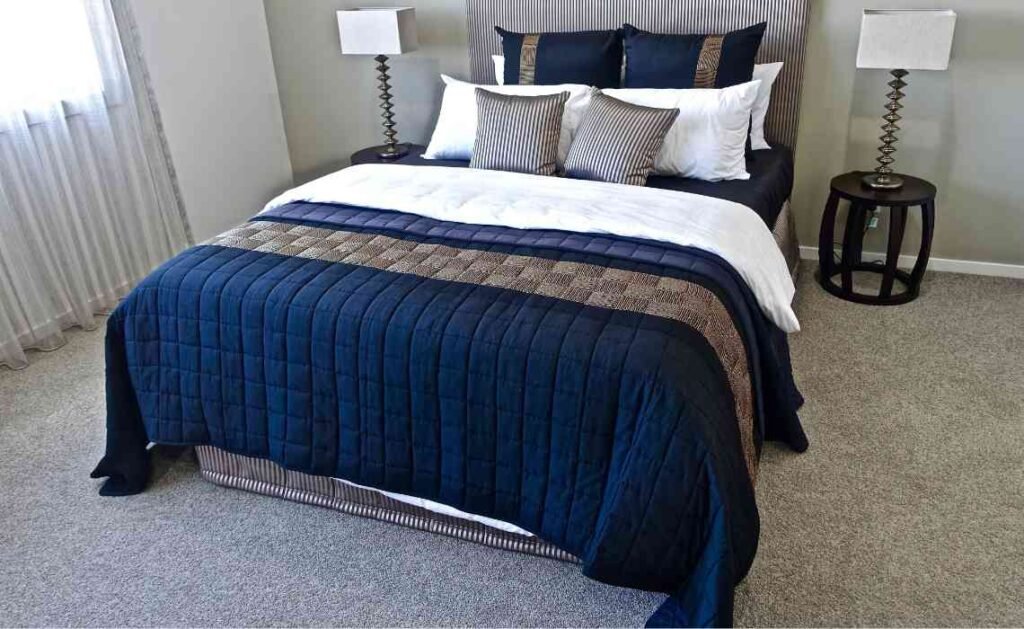navy blue bedsheet interior decor