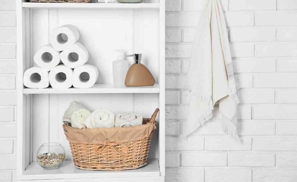 open shelves with bath towels bathroom decor ideas