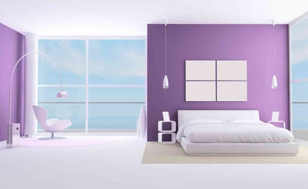 purple themed inteior bedroom decor
