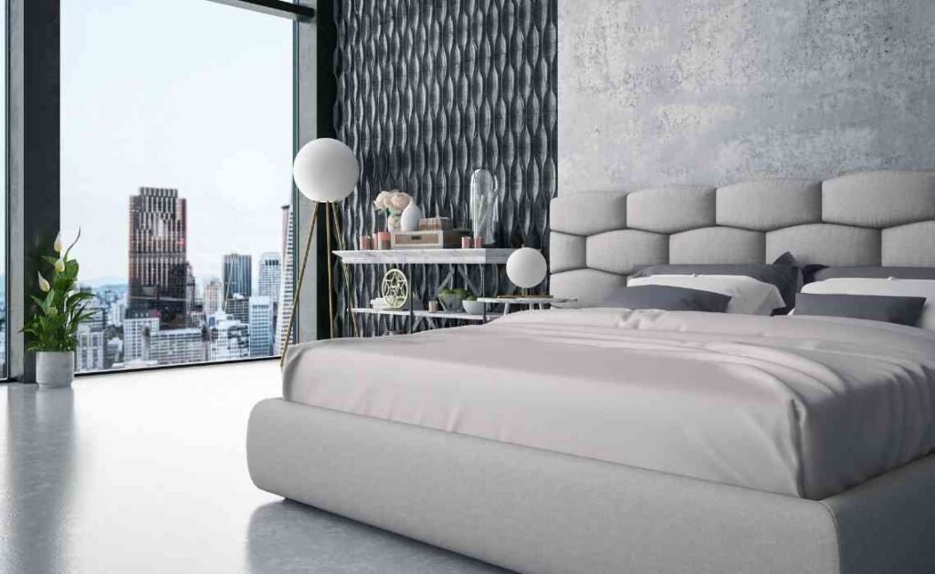 rustic concrete finished bedroom decor