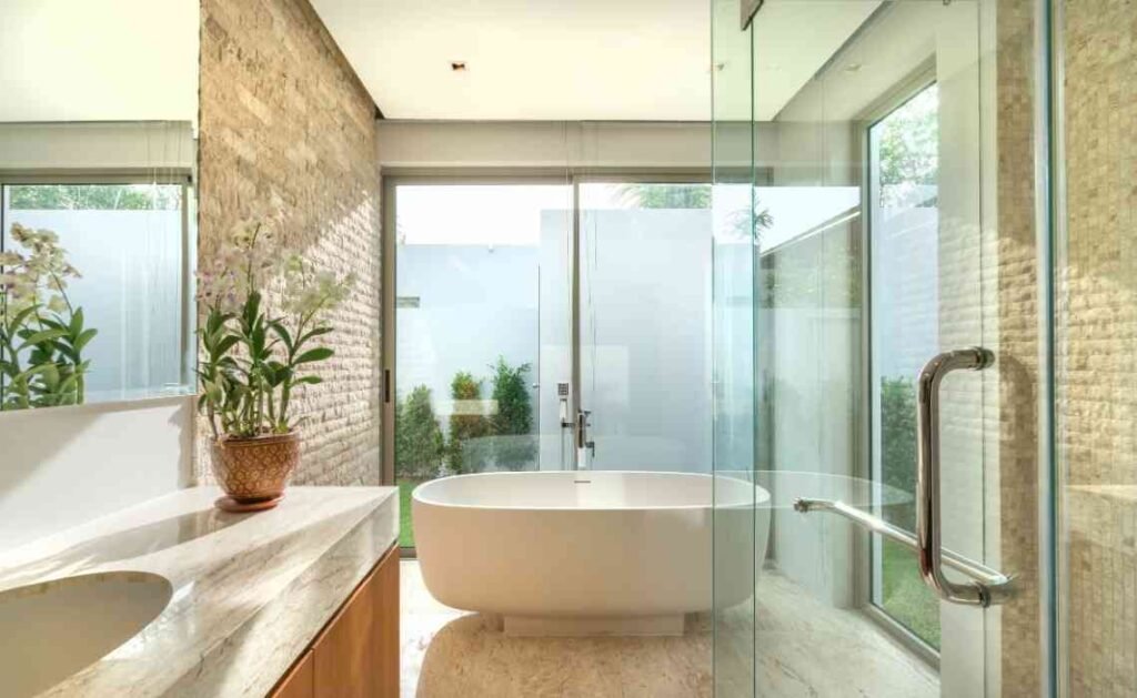 transparent bathroom decor with transparent glass