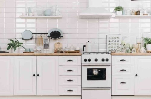 well organized kitchen decor with open shelves