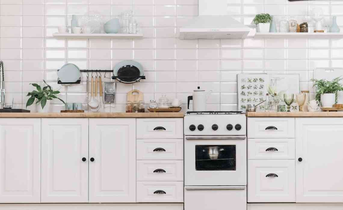 well organized kitchen decor with open shelves