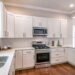 white finish with wooden flooring for kitchen decor