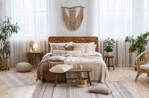 rustic bedroom design with wooden texture interior decor