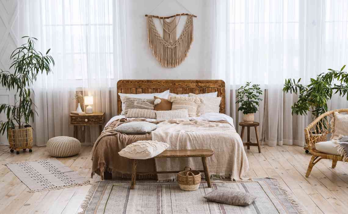 rustic bedroom design with wooden texture interior decor